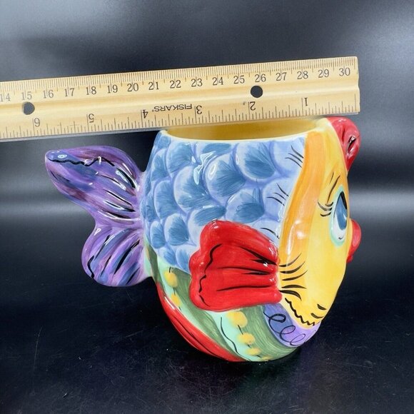 Tabletops Unlimited Dario Farrucci Vissen Fish Large Coffee Mug Cup Ceramic Set2 - Picture 10 of 16
